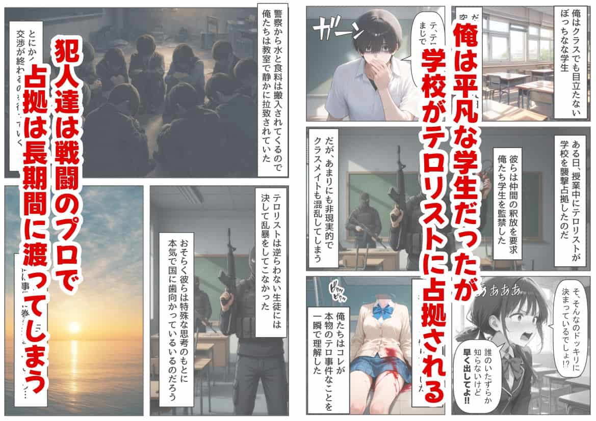 学校占拠したテロリストに、俺は片思い女子と、無理やりセックスさせられるの【無料エロ同人】サンプルその1 【エロ漫画@AI+コミック】